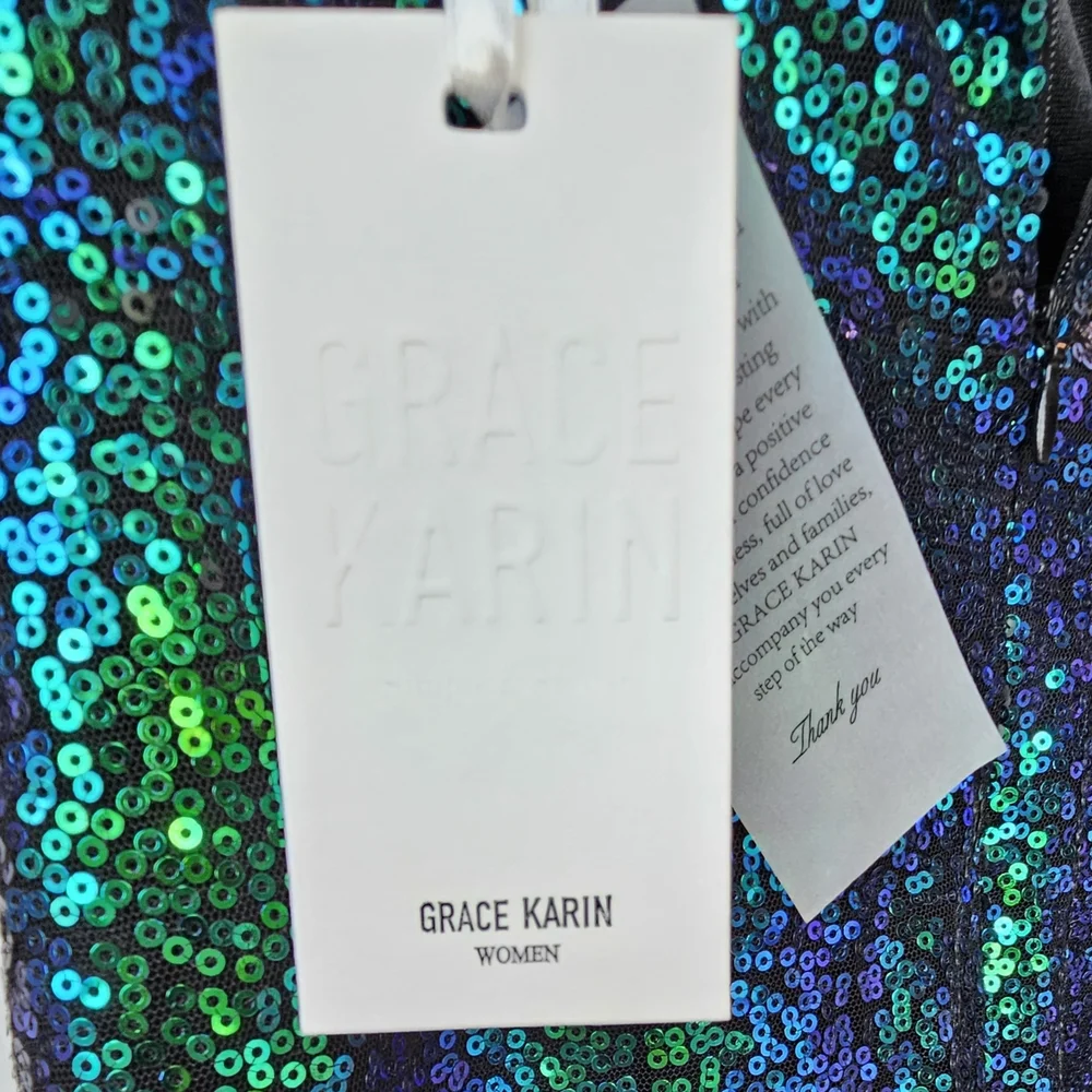NWT Sequin Ruched V-Neck Dress in Iridescent Green and Blue - Picture 5 of 11